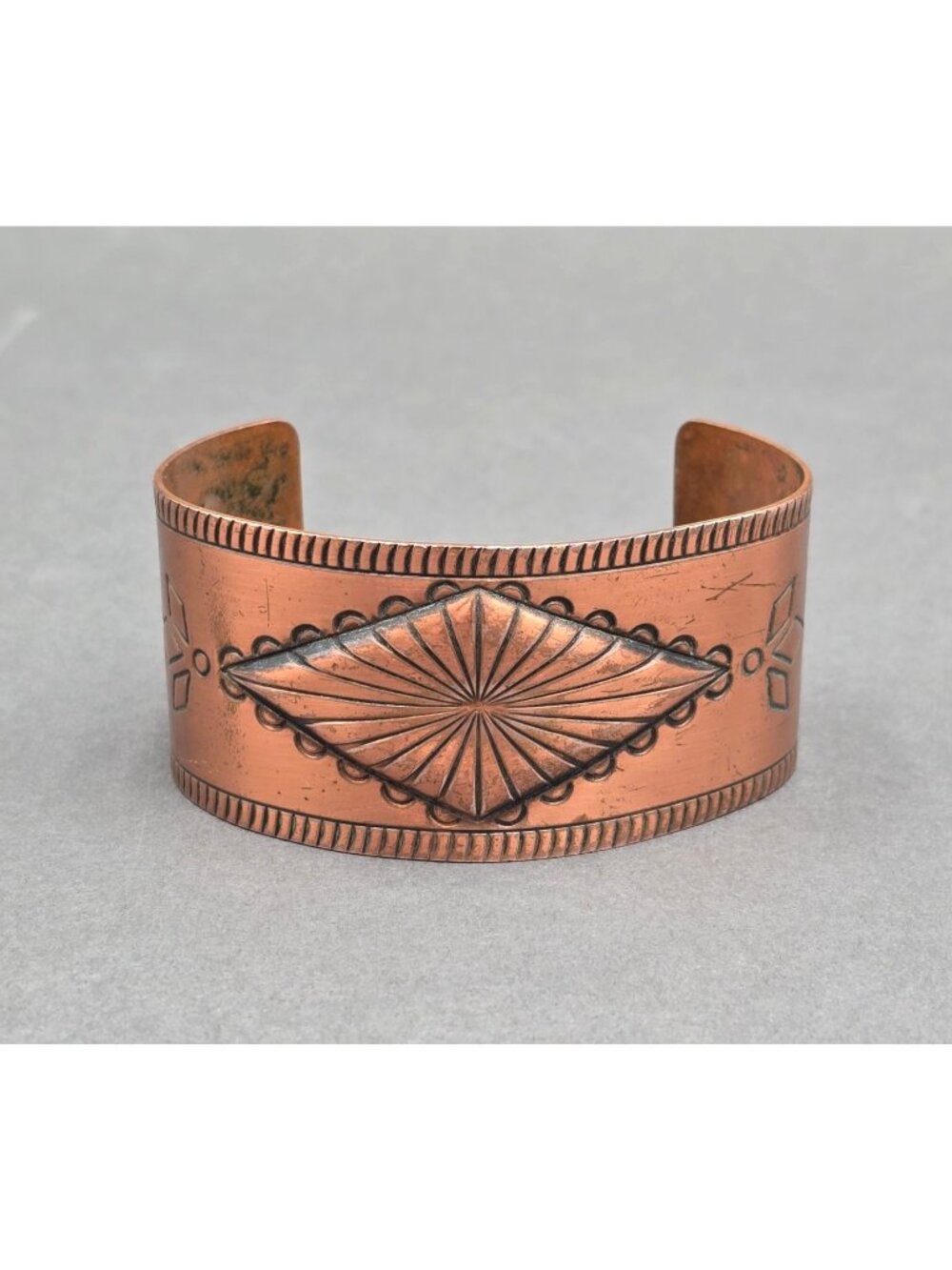 Vintage Wheeler Copper Cuff Bracelet 7" Southwestern Stamped Design MCM Souvenir